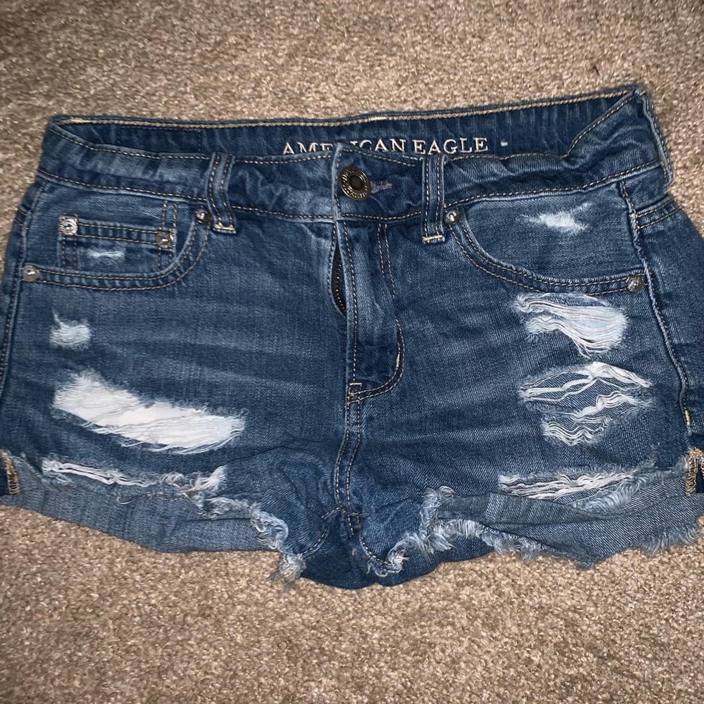 AEO ripped jean shorts, darker washed